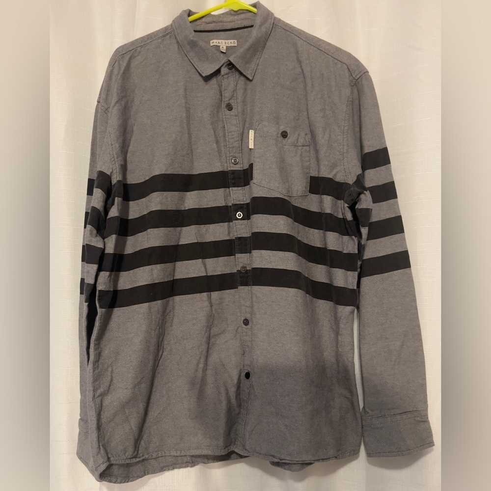 Marc Ecko Men's Gray and Black Striped Long Sleeved Shirt Size XL